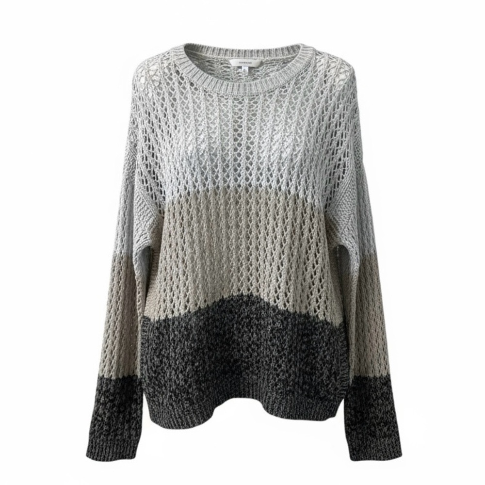 One Grey Day Fishnet Sweater Size Medium Ombre Cashmere Silk Blend Crochet Knit